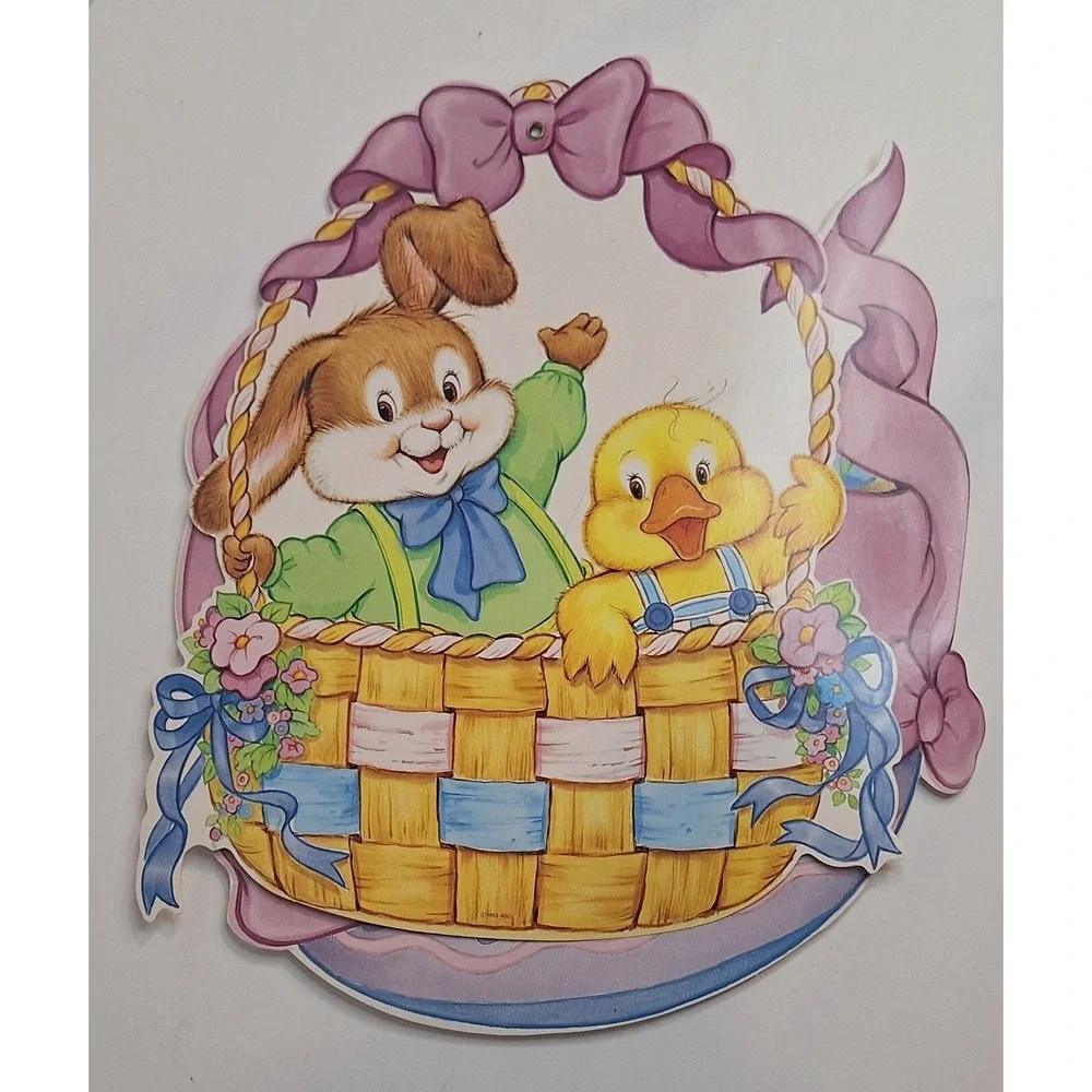 Vtg 1993‎ American Greetings Easter Cut Out Hot Air Balloon Duck Bunny Jointed